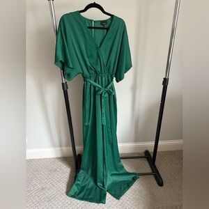 Olia Green V-Neck Satin Jumpsuit